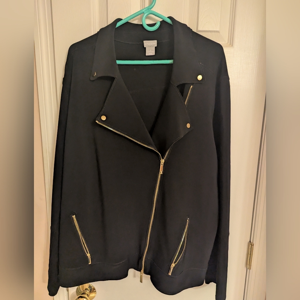 Chicos Moto Jacket Black with gold accents. XXL (size 4 Chicos)
